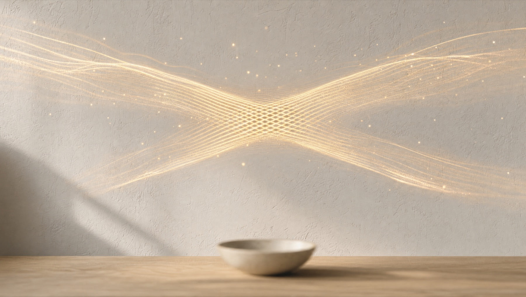 Concentric golden wave patterns radiating around a calm listener